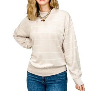 NEW RAE MODE Modal Scuba Stripe Crew Neck Top  Long sleeve Oversized  SZ L